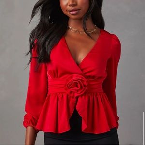 Red satin blouse